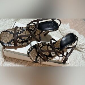 Brown Snake Print Strappy Sandals